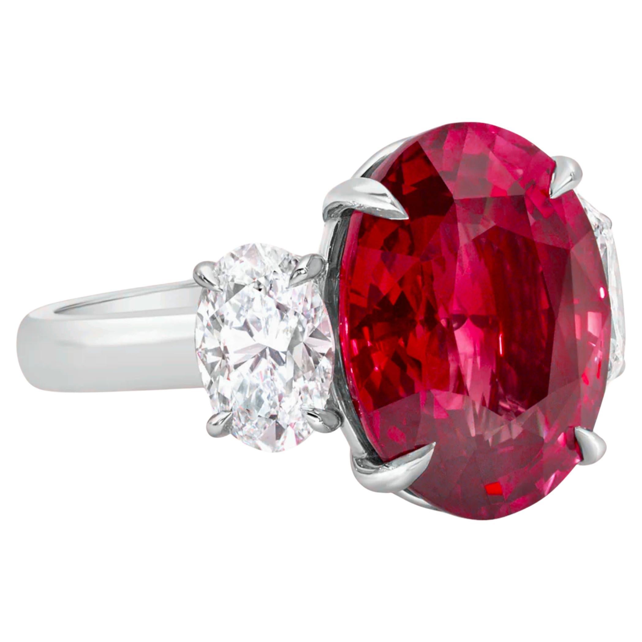 A truly extraordinary ring, featuring a magnificent 6.61-carat natural Burmese ruby (Mogok, Myanmar) at its center. This rare gemstone has been certified by both GIA and GRS, confirming its origin and the absence of any heat treatment—an outstanding