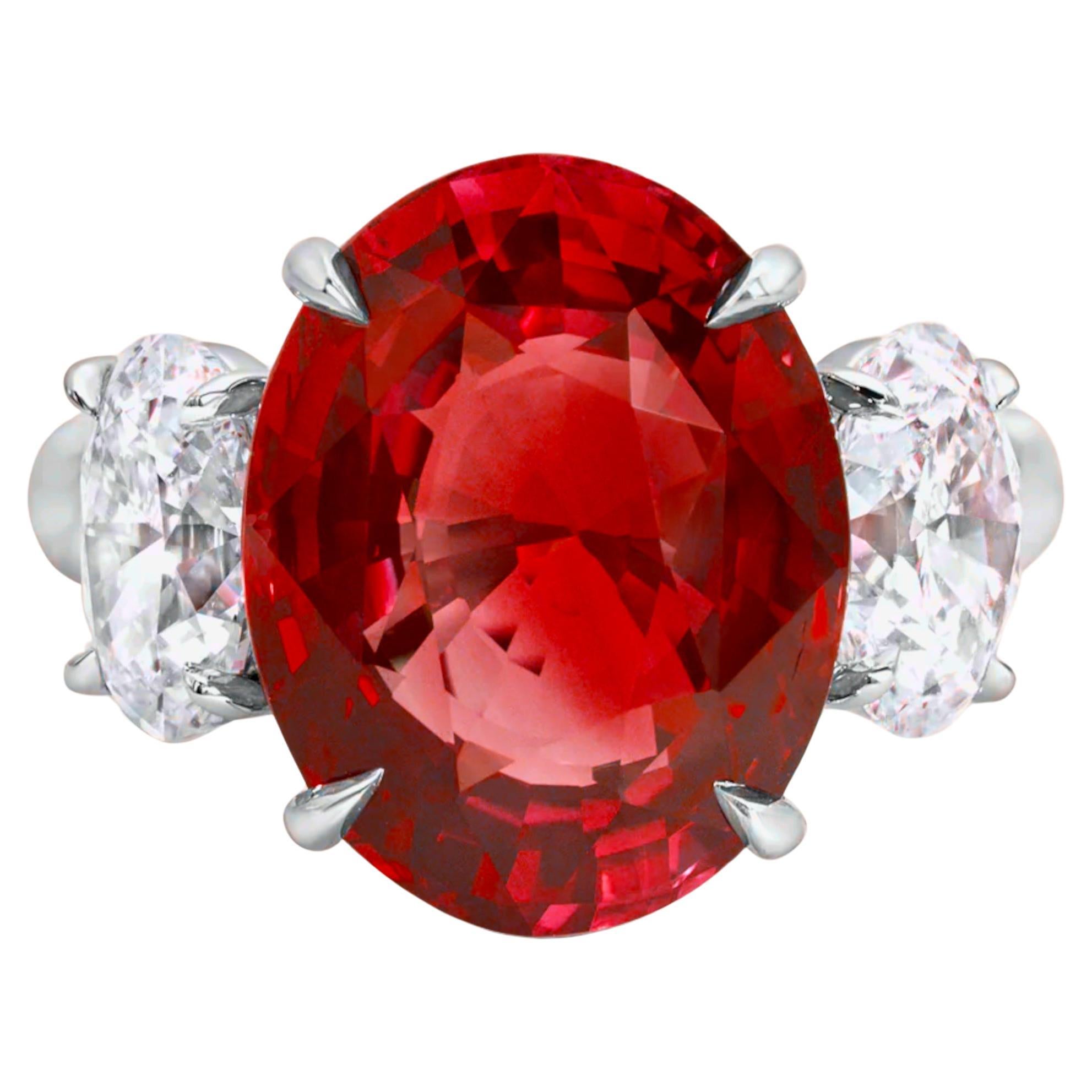 Contemporary GIA GRS Certified 6.61 Carat Red Oval Ruby Diamond Ring BURMA NO HEAT For Sale