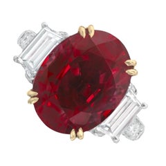 GIA GRS Certified 6.61 Carat  Vivid Red Oval Ruby Diamond Ring BURMA NO HEAT
