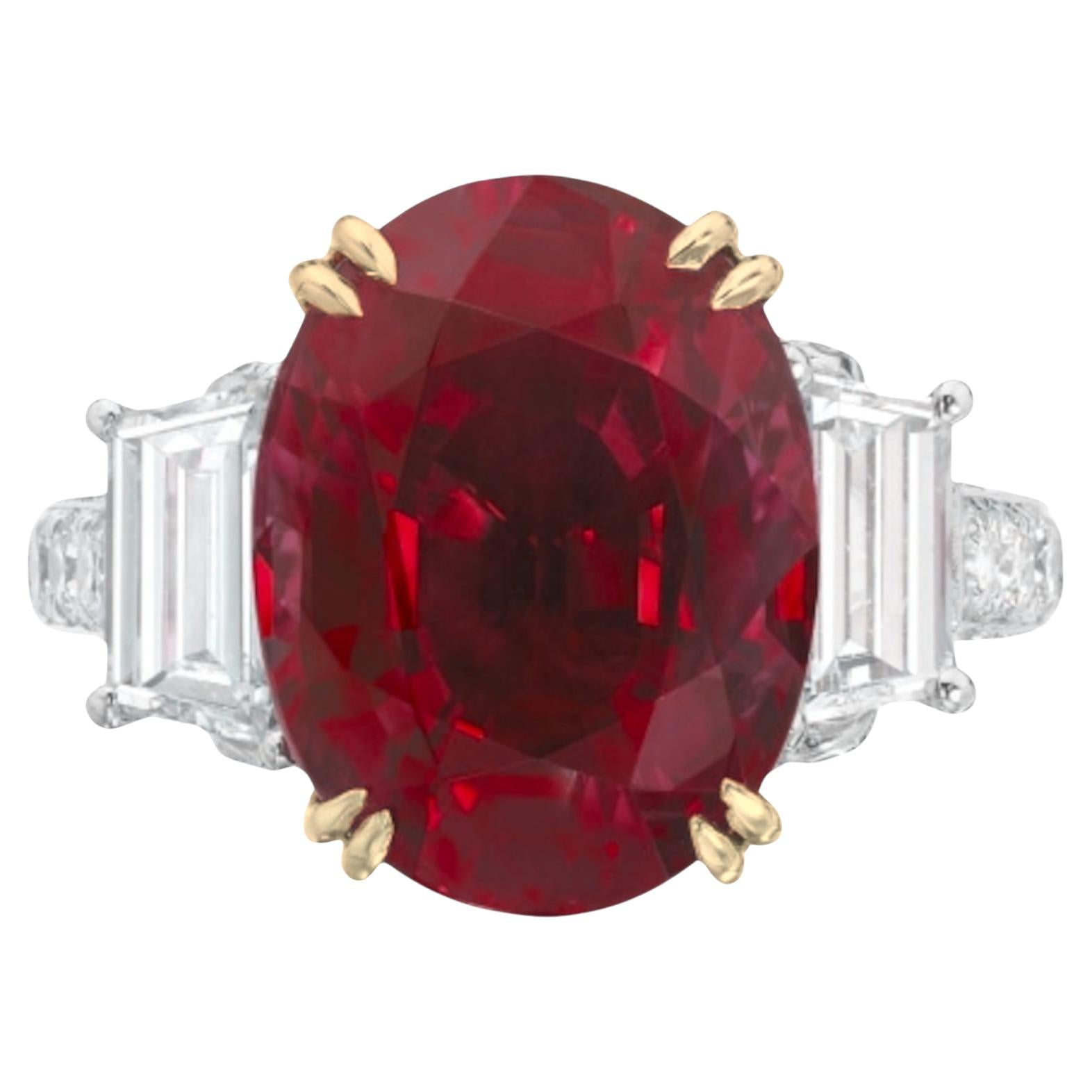 Certificado GIA GRS 6.61 Quilates  Anillo de diamantes de rubí ovalado rojo vivo BURMA NO HEAT Contemporáneo en venta