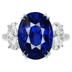 GIA GRS CEYLON NO HEAT Certified 4 Carat Blue Sapphire Diamond Ring