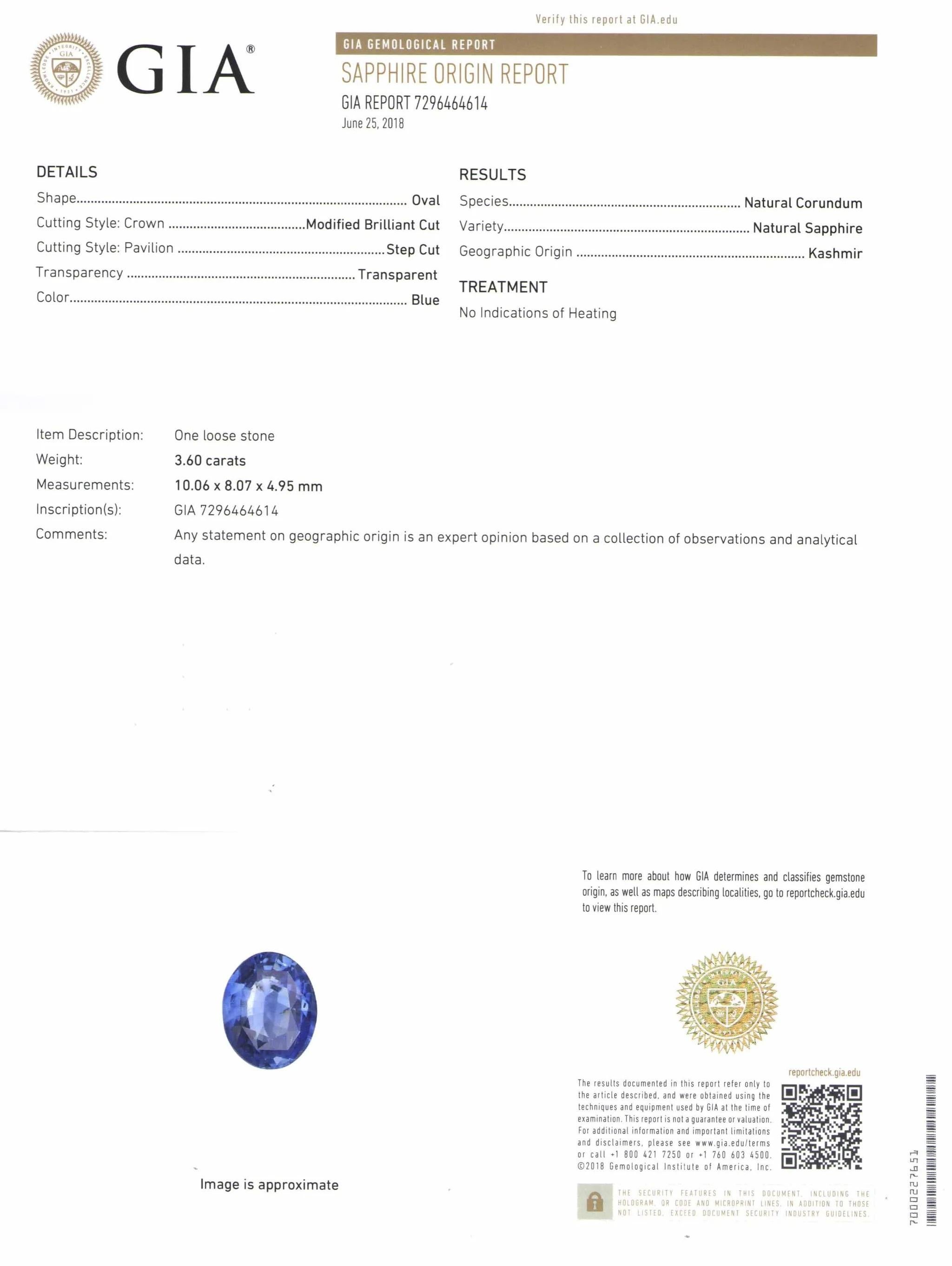 Moderne Bague saphir bleu Cachemire certifié GIA GRS IGI de 3,60 carats, sans chaleur en vente