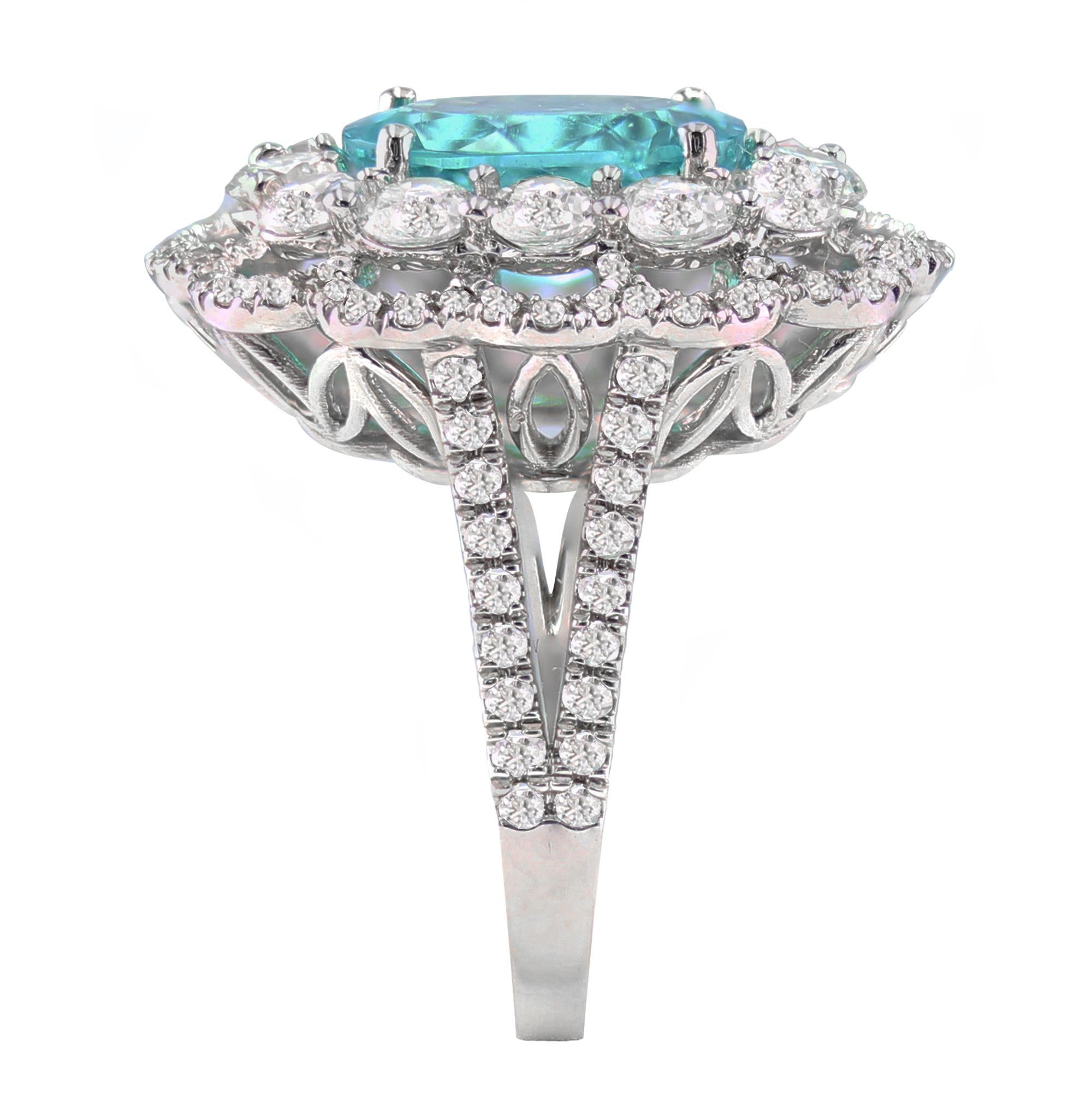 Women's GIA, Gubelin & GRS Certified 3.16 Carat Floral Brazilian Paraiba Tourmaline Ring For Sale