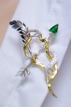 GIA/Guild 18K 1.22 Ct Vibrant Kijani Green Tsavorite&Diamond Brooches