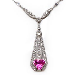 GIA/Guild 18K 1.26 Ct Unheated Vibrant Padparacha Pink Sapphire Necklace