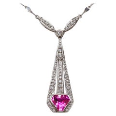 GIA/Guild 18K 1.26 Ct Unheated Vibrant Padparacha Pink Sapphire Necklace