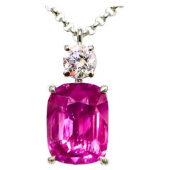 GIA/Guild 18K 3.62 Ct Sri Lanka Unheated Hot Pink Sapphire Pendant Necklace