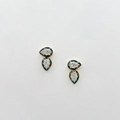 GIA Half Carat Each Diamond Pear Shape Earrings in Black Rhodium & 18K Gold
