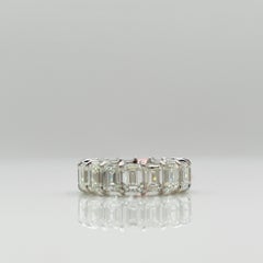 GIA Half Carat Each Emerald Cut Diamond Eternity Band Ring in 18K White Gold