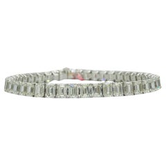 GIA Half Carat Each Emerald Cut White Diamond Tennis Bracelet in 18K White Gold