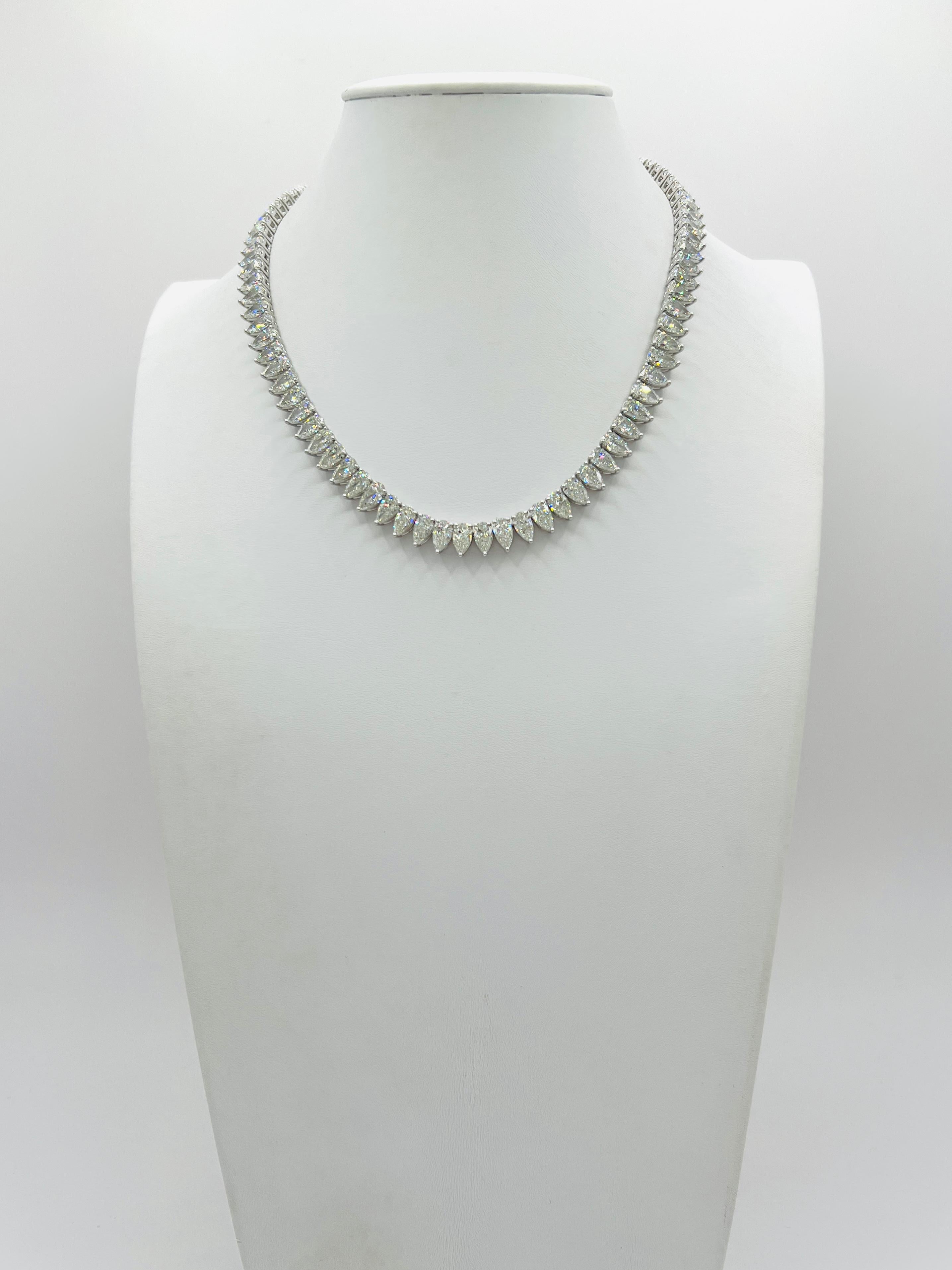 GIA Collier de tennis en or blanc 18 carats et demi carat de diamant en forme de poire Neuf - En vente à Los Angeles, CA