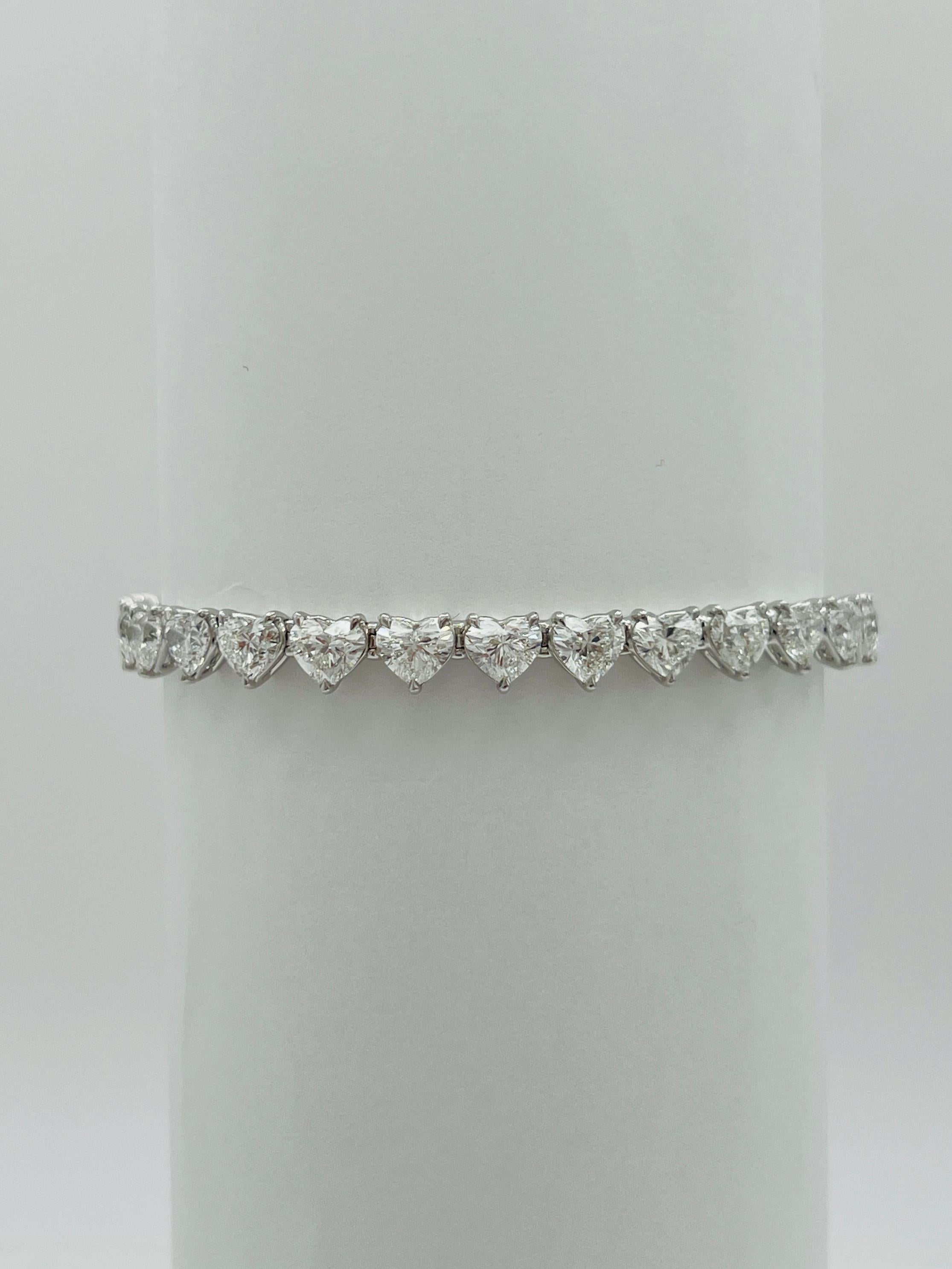 GIA Half Carat Each White Diamond Heart Tennis Bracelet in 18K White Gold In New Condition For Sale In Los Angeles, CA