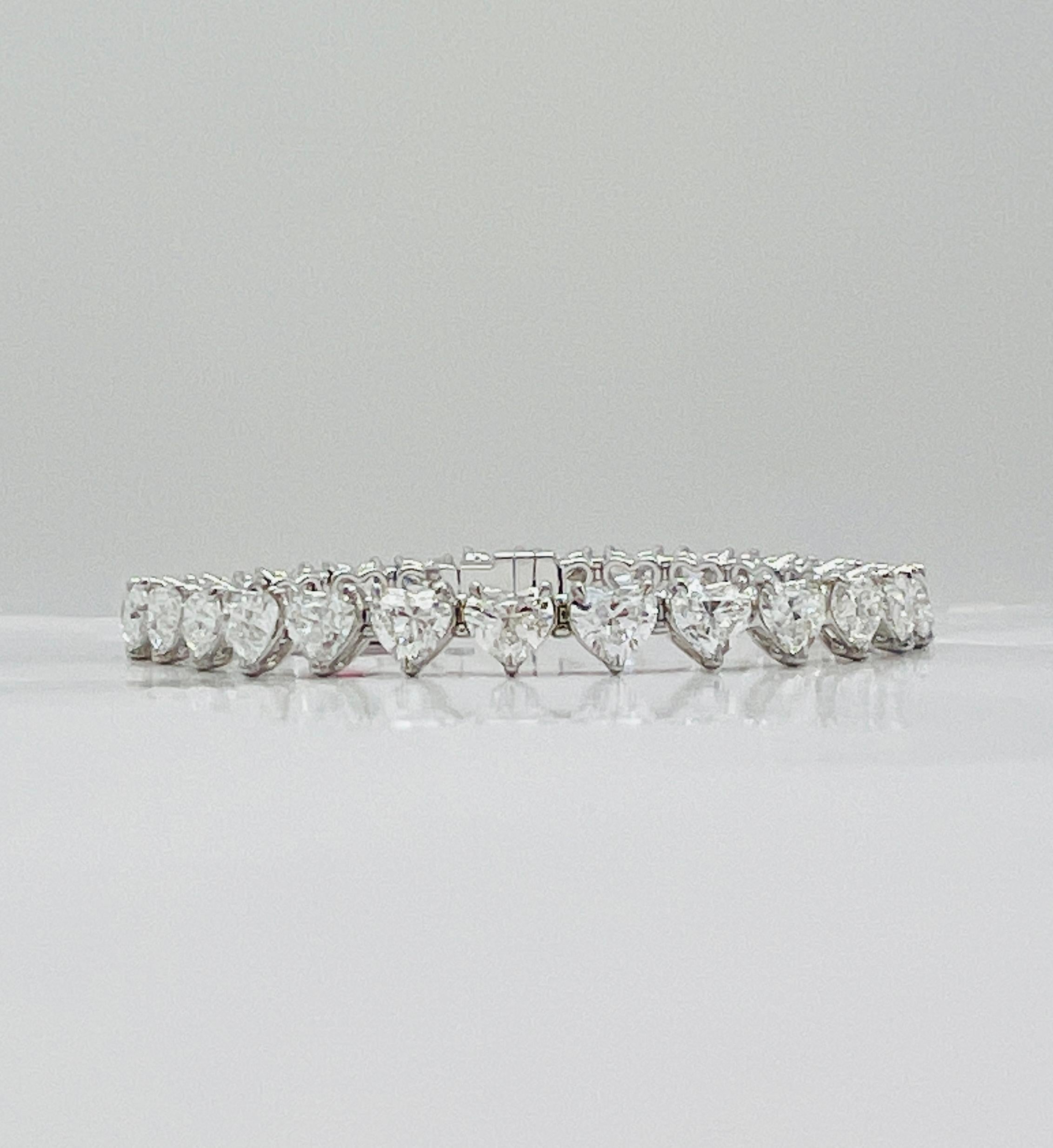 Women's or Men's GIA Half Carat Each White Diamond Heart Tennis Bracelet in 18K White Gold For Sale