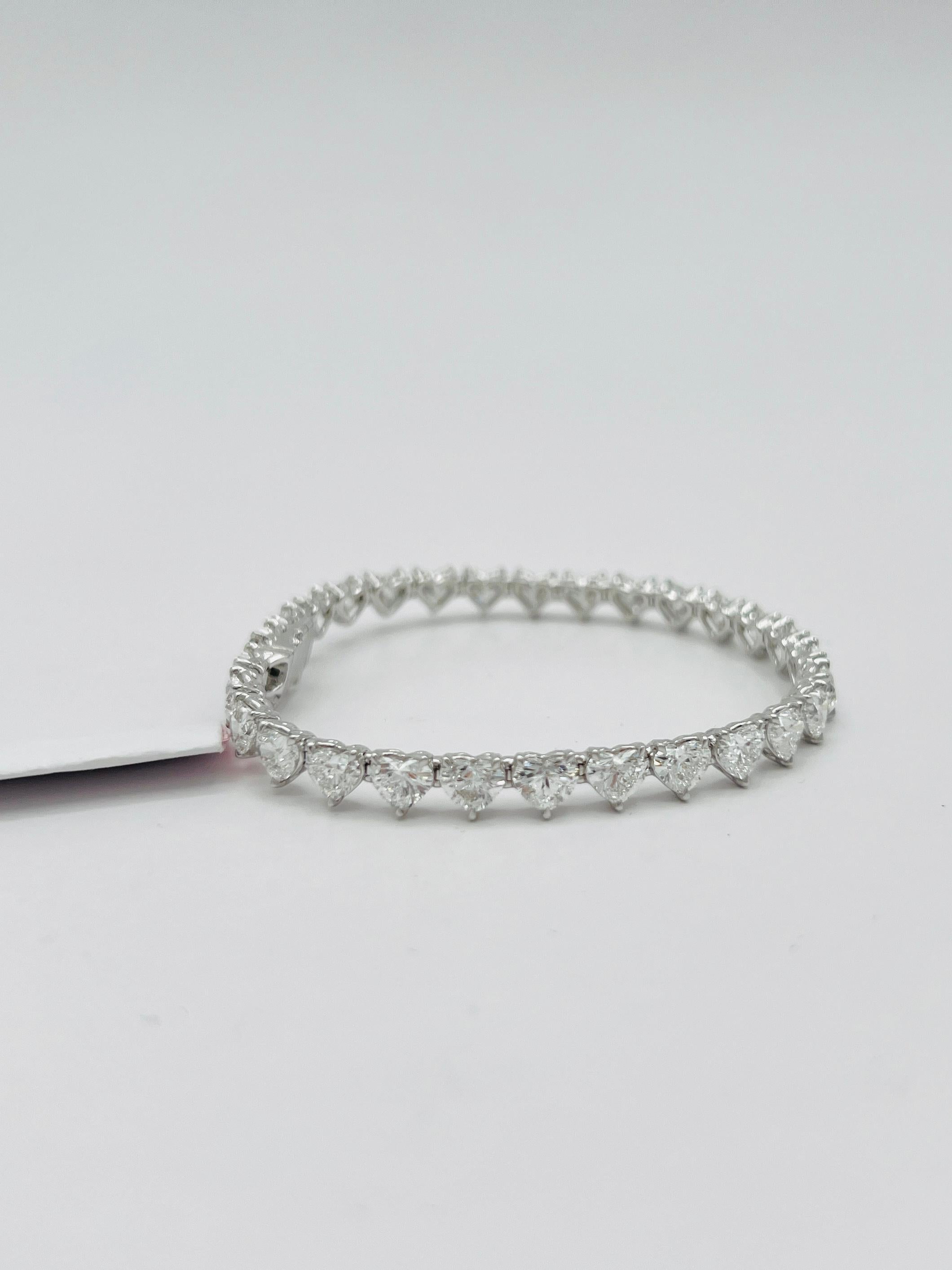 GIA Half Carat Each White Diamond Heart Tennis Bracelet in 18K White Gold For Sale 1