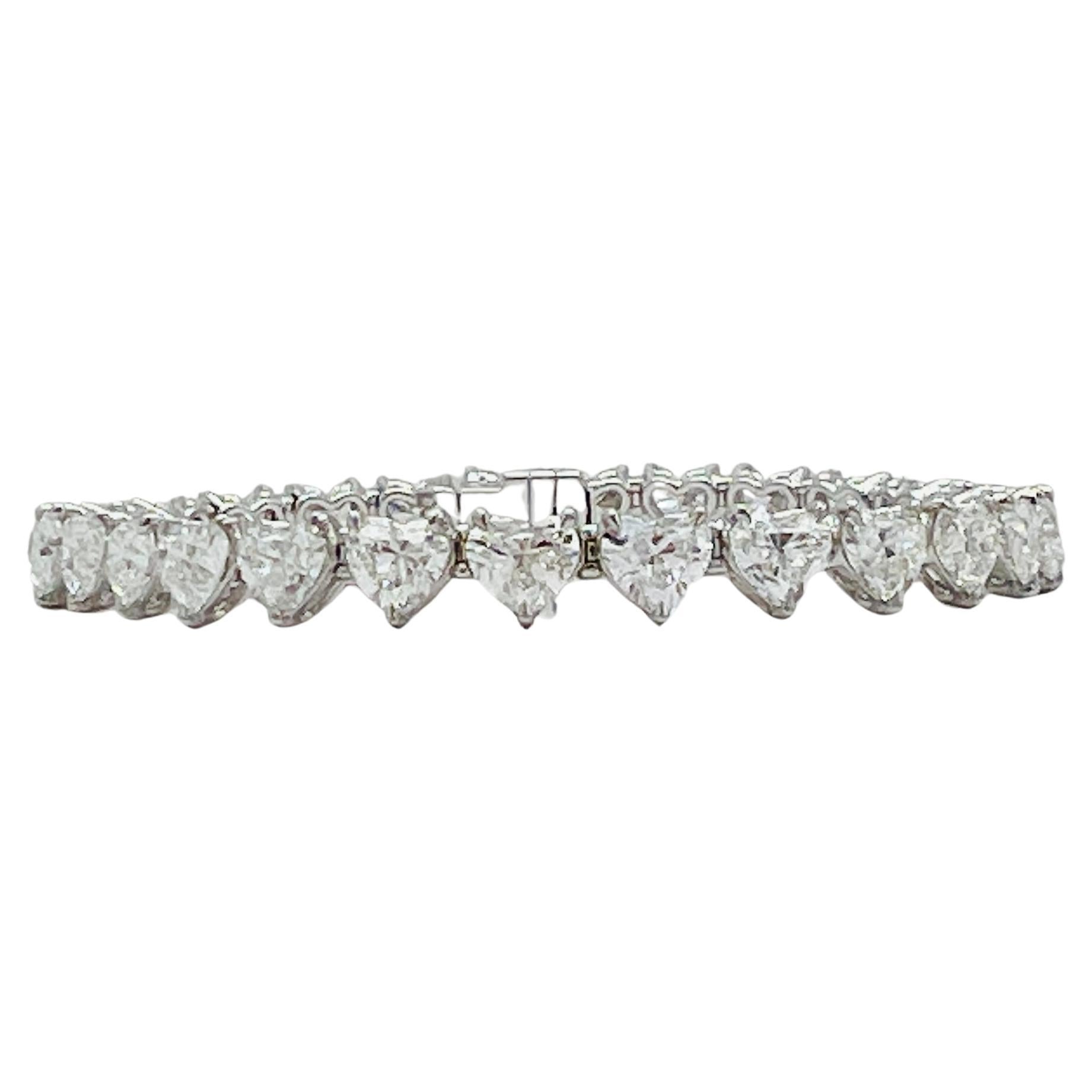 GIA Half Carat Each White Diamond Heart Tennis Bracelet in 18K White Gold