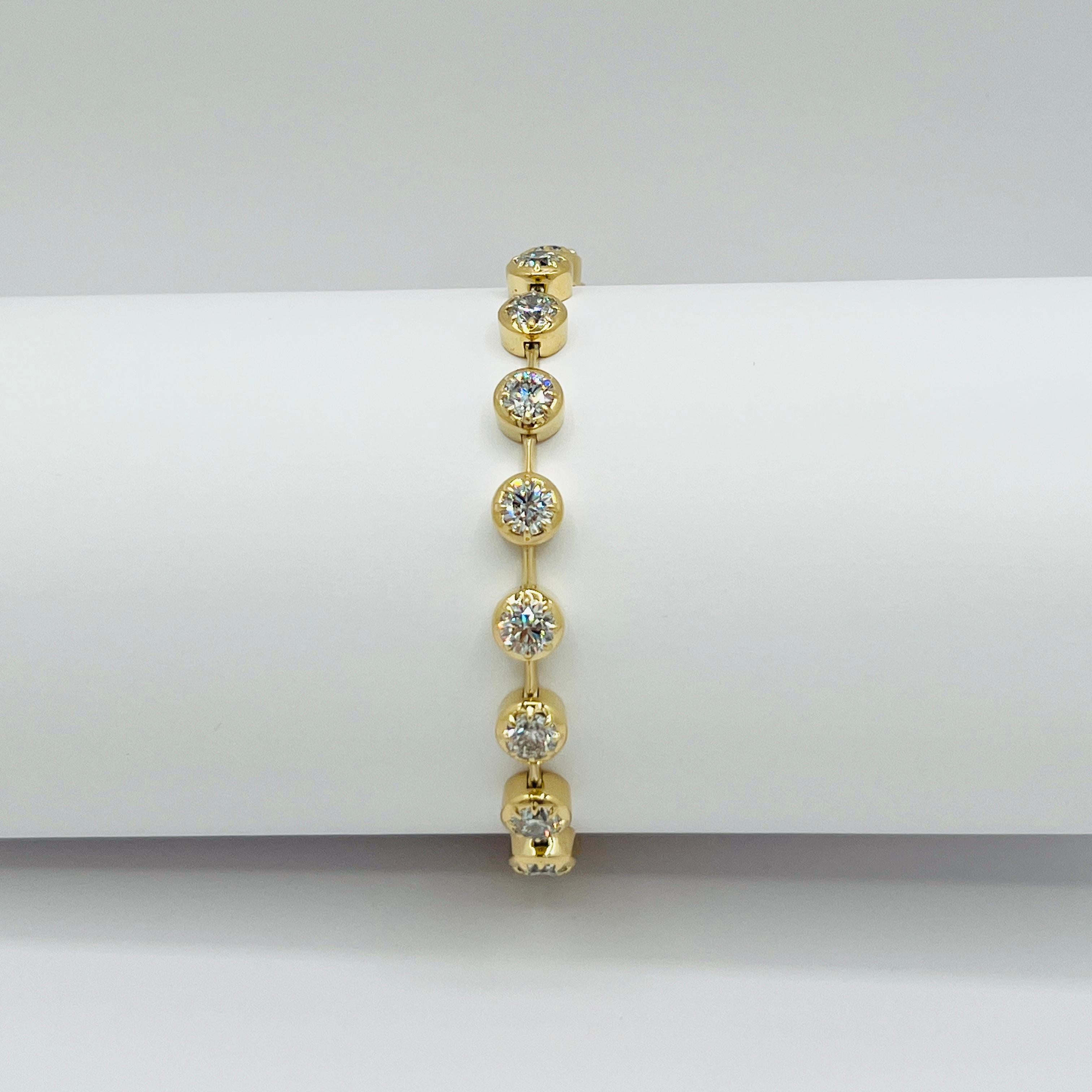 Bracelet en or jaune 18K avec chaton en diamant blanc d'un demi carat chacun GIA Neuf - En vente à Los Angeles, CA