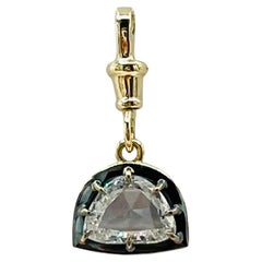 GIA Half Moon Diamond Rose Cut Charm Pendant in 18K Yellow Gold & Black Rhodium