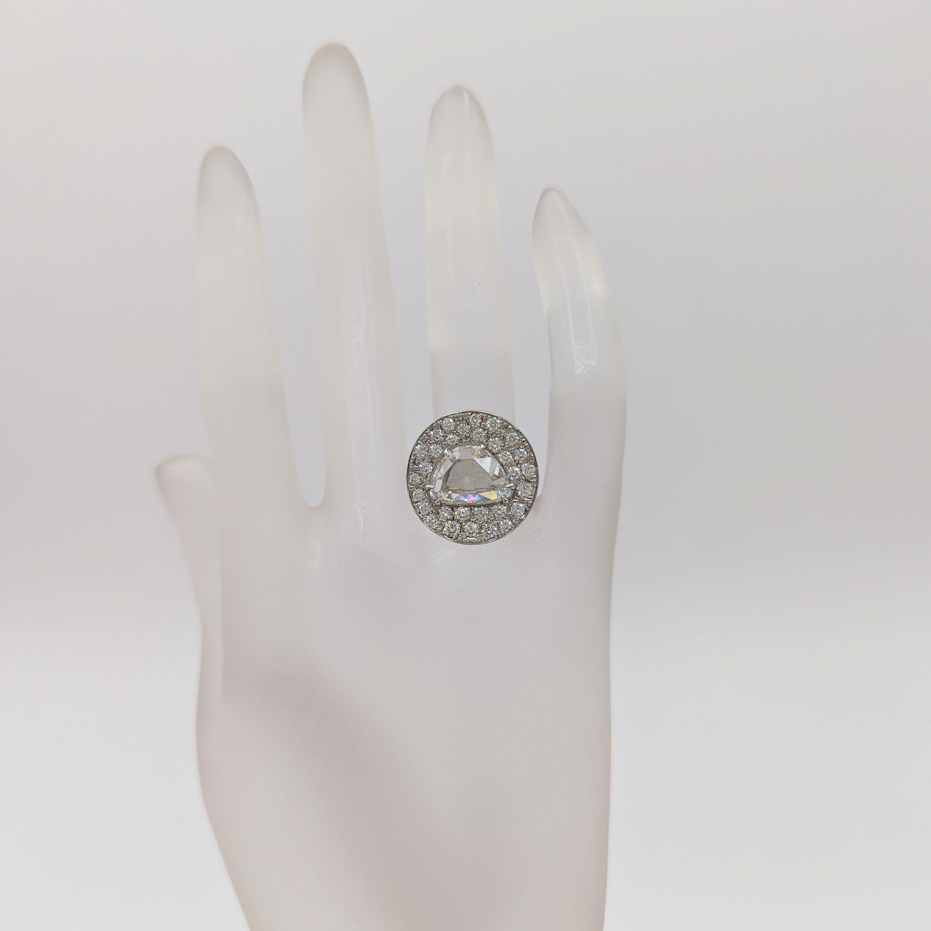 Half Moon Cut GIA Half Moon White Diamond Rosecut Ring in Platinum For Sale