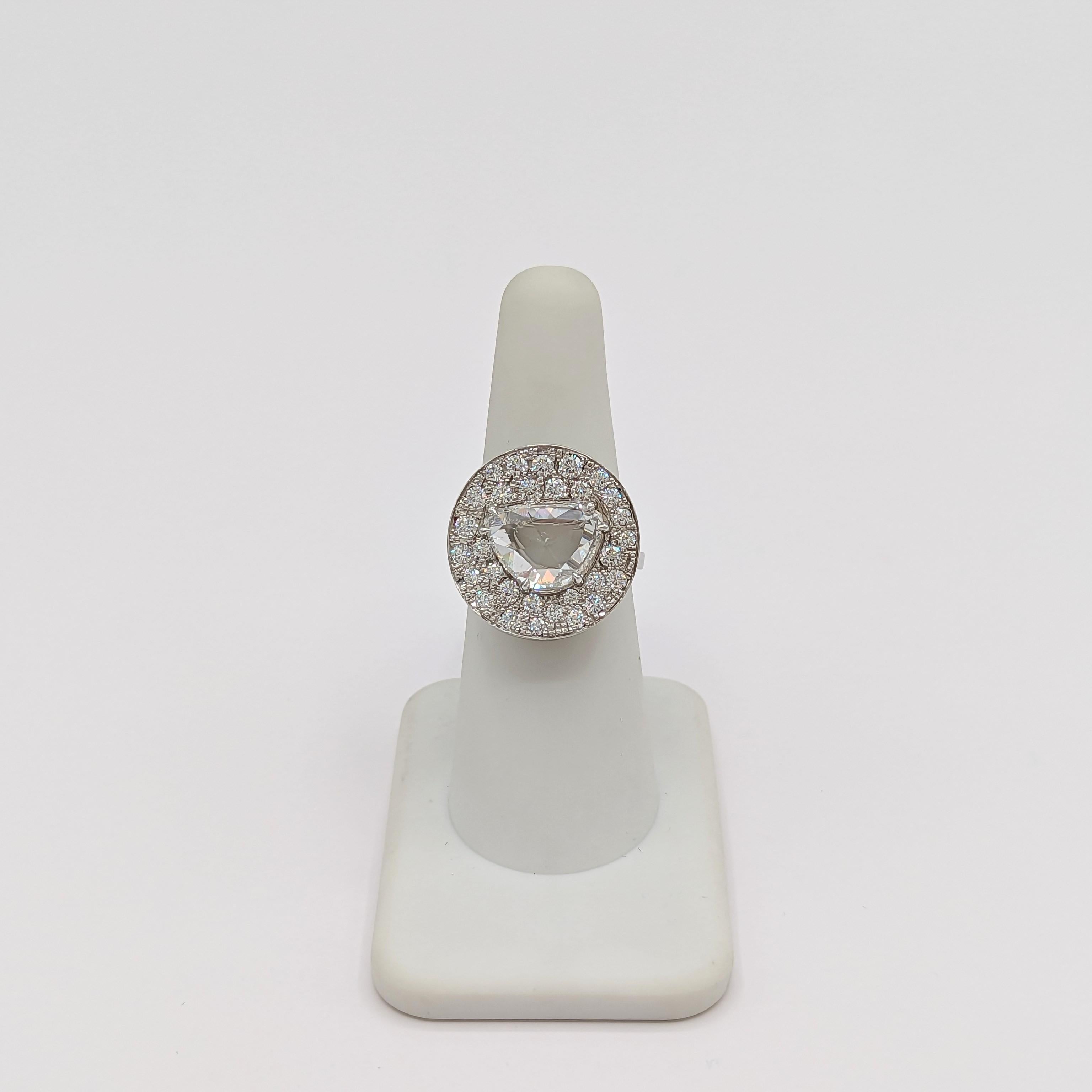 GIA Half Moon White Diamond Rosecut Ring in Platinum In New Condition For Sale In Los Angeles, CA