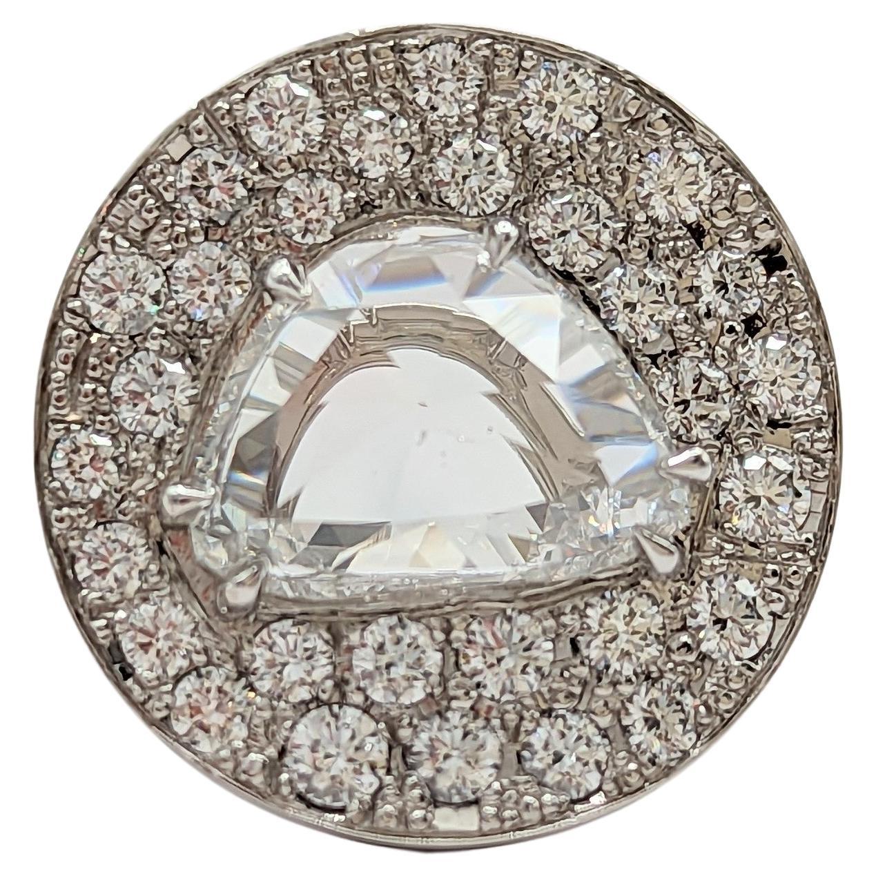 GIA Half Moon White Diamond Rosecut Ring in Platinum
