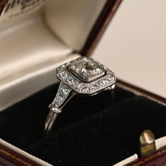 Platinum and Diamond Halo Ring. GIA 1ct Asscher Cut Diamond Engagement Ring JVS2