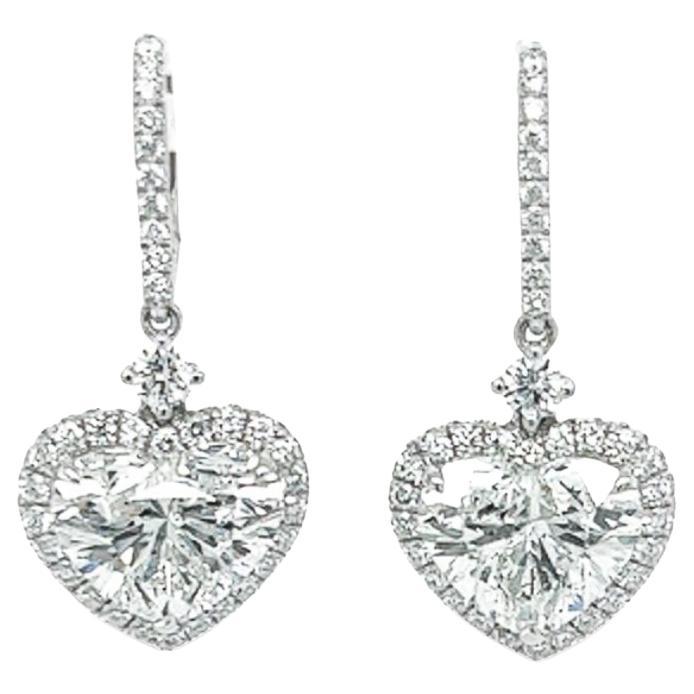 GIA  7 Carat Heart Diamond Dangle Earrings