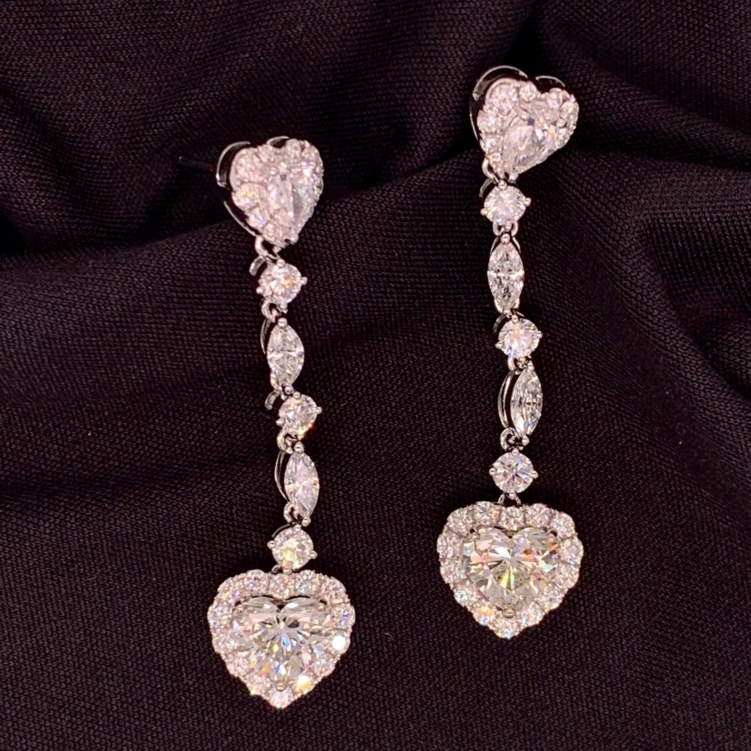 Contemporary GIA Heart Shape Diamond Dangling Earrings