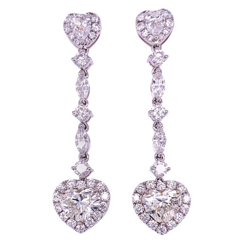 GIA Heart Shape Diamond Dangling Earrings at 1stDibs