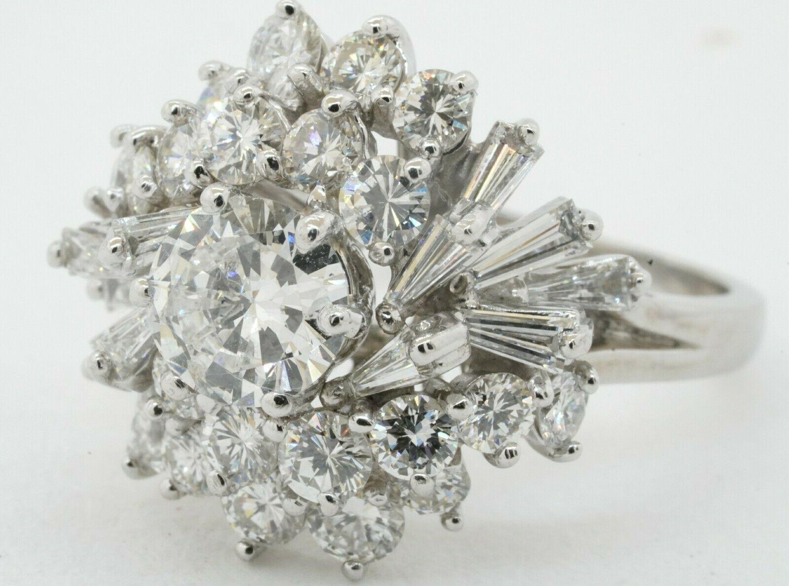 GIA heavy Platinum 3.93CTW VS diamond cluster cocktail ring w/ 1.01CT ctr. size 6.5. This extraordinary piece of jewelry is crafted in gorgeous Platinum & features 33 diamonds, with a combined weight of approx. 3.93CT. This includes a GIA certified