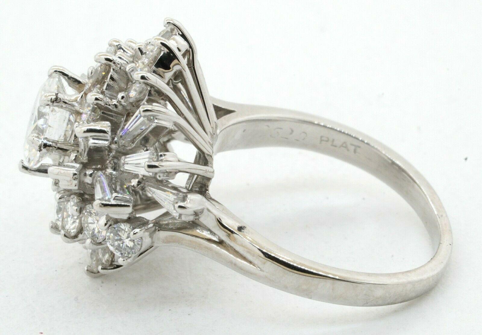 Post-War GIA Heavy Platinum 3.93CT VS Diamond Cluster Cocktail Ring W/1.01CT Ctr For Sale