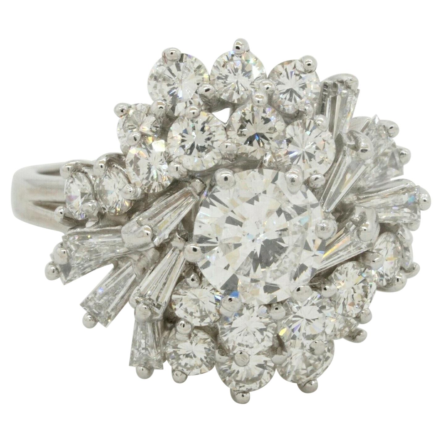 GIA Heavy Platinum 3.93CT VS Diamond Cluster Cocktail Ring W/1.01CT Ctr For Sale
