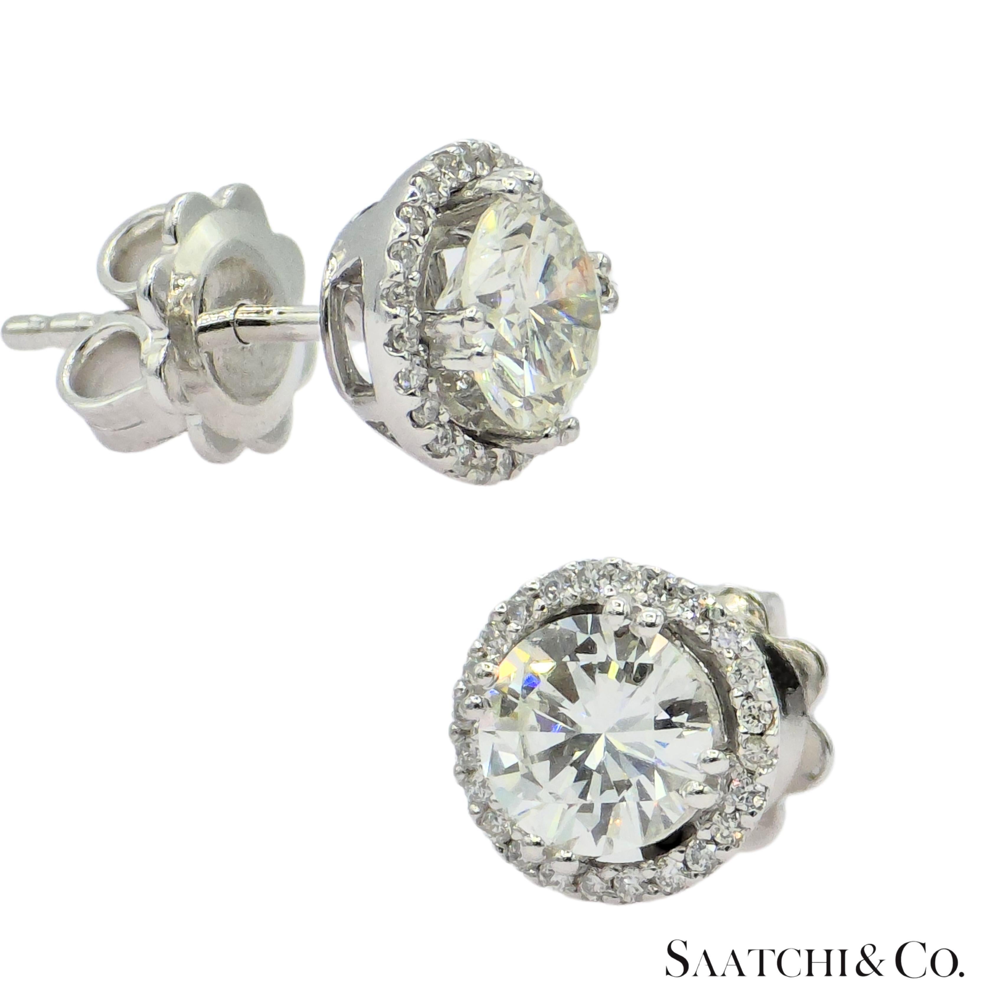 da uomo o donna GIA Hilo Stud Orecchino con diamante naturale in oro bianco 18 carati in vendita