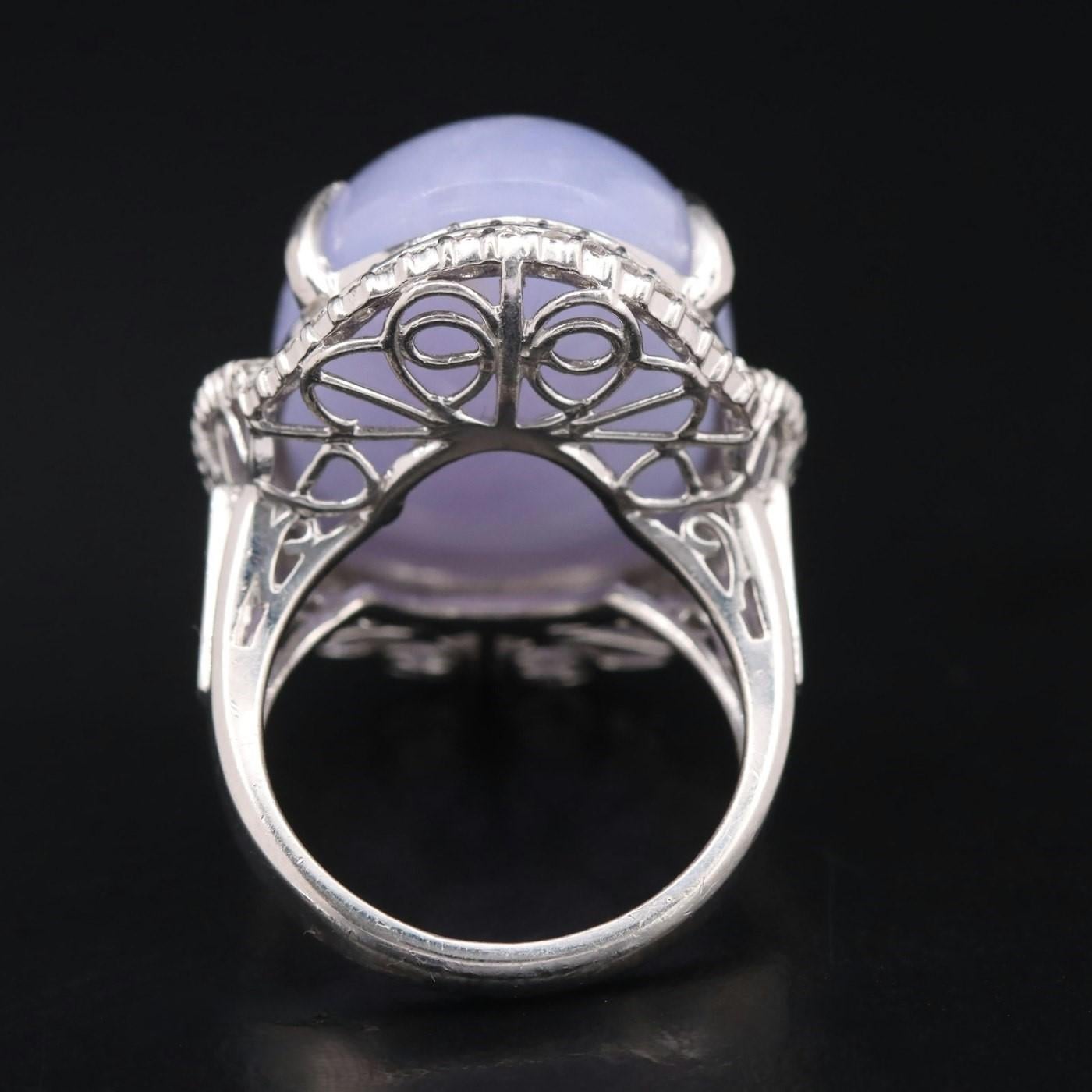 GIA Huge Natural 32.76 CTW Lavender Jade PLATINUM & Diamond Ring Size 5.75 For Sale 5
