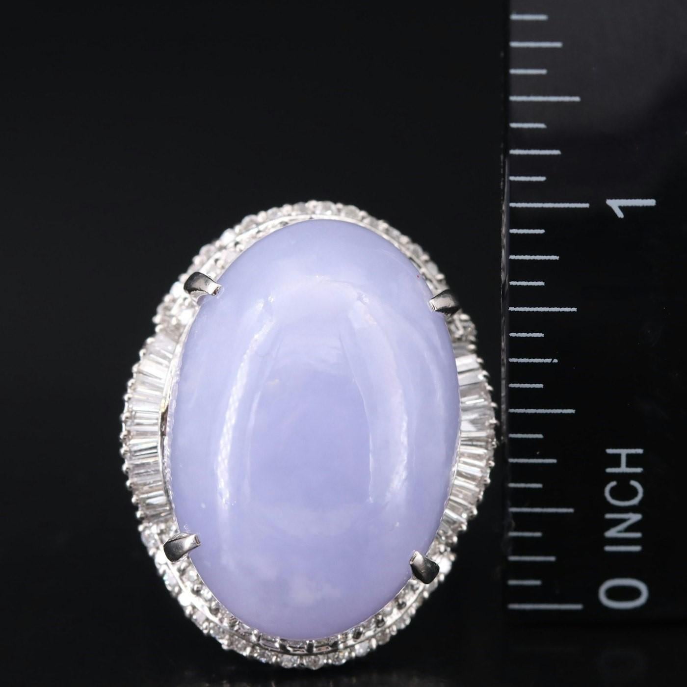 GIA Huge Natural 32.76 CTW Lavender Jade PLATINUM & Diamond Ring Size 5.75 In Good Condition For Sale In Leesburg, VA
