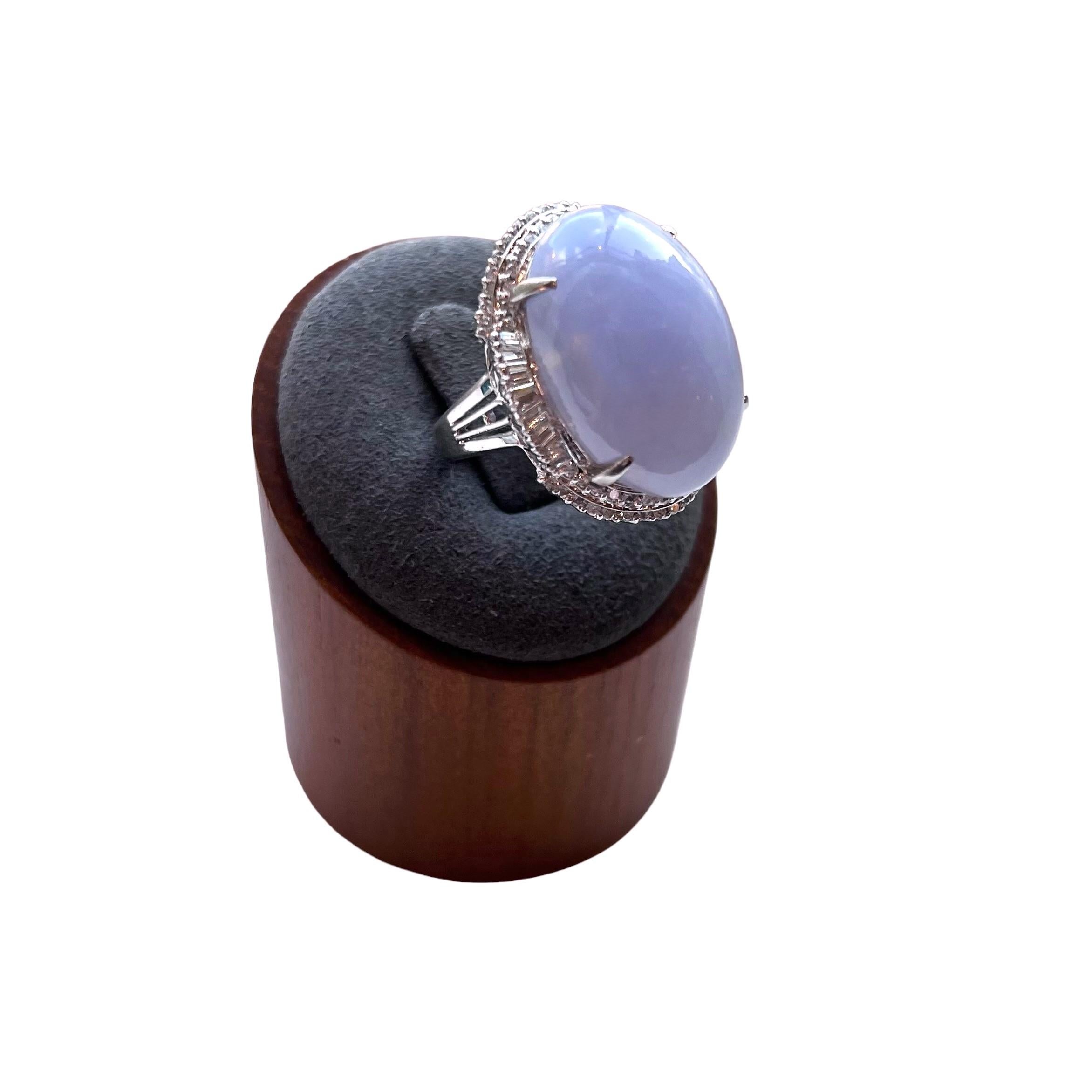 GIA Huge Natural 32.76 CTW Lavender Jade PLATINUM & Diamond Ring Size 5.75 For Sale 2