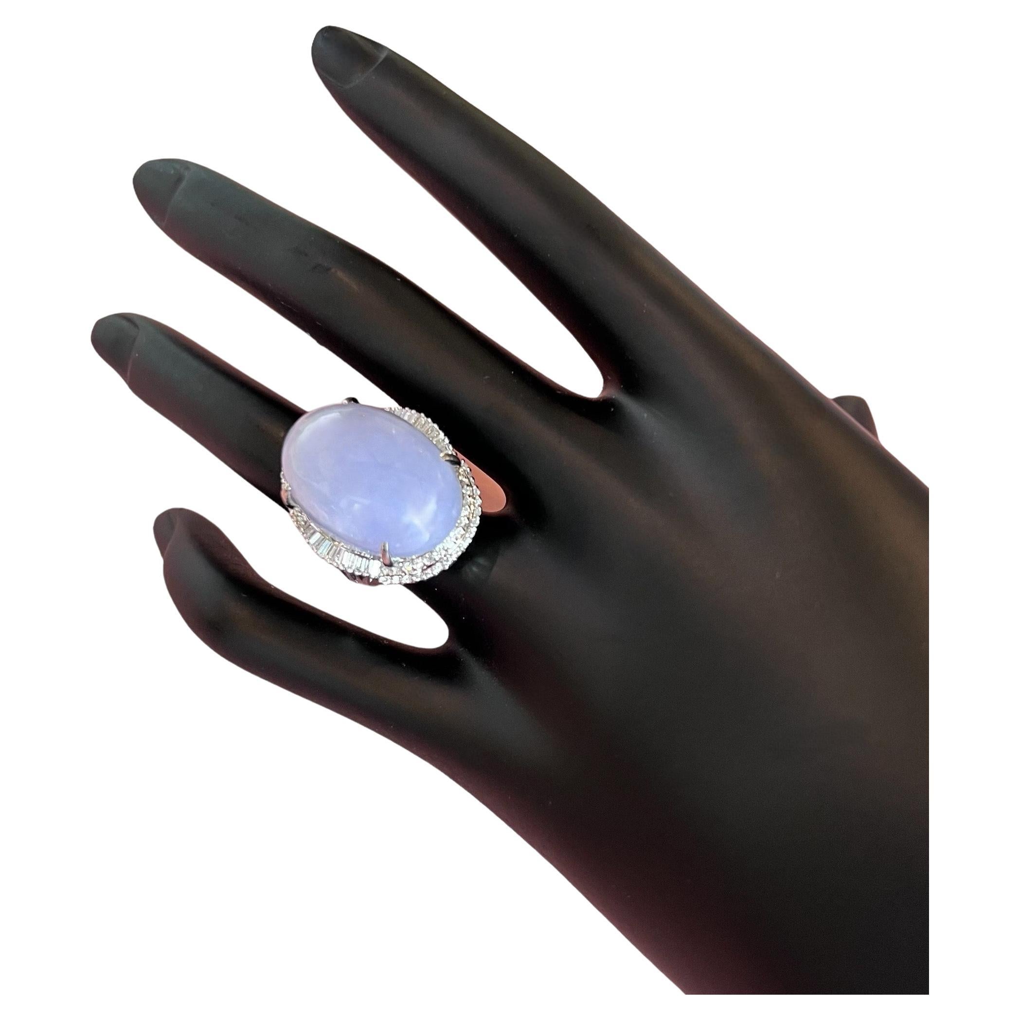 GIA Huge Natural 32.76 CTW Lavender Jade PLATINUM & Diamond Ring Size 5.75 For Sale