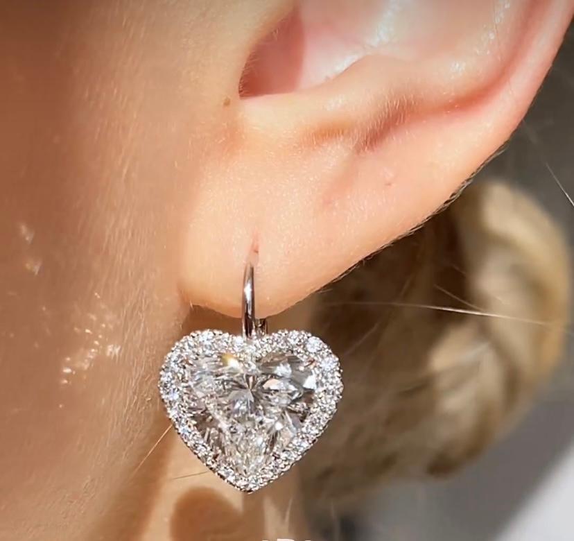 Heart Cut GIA/IGI Certified 10.00 Carats Diamonds 18K Gold Earrings  For Sale