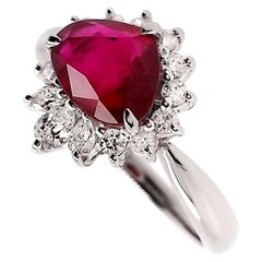 Anillo de platino con rubí tailandés certificado por GIA e IGI de 1,34 ct y diamantes naturales de 0,34 ct