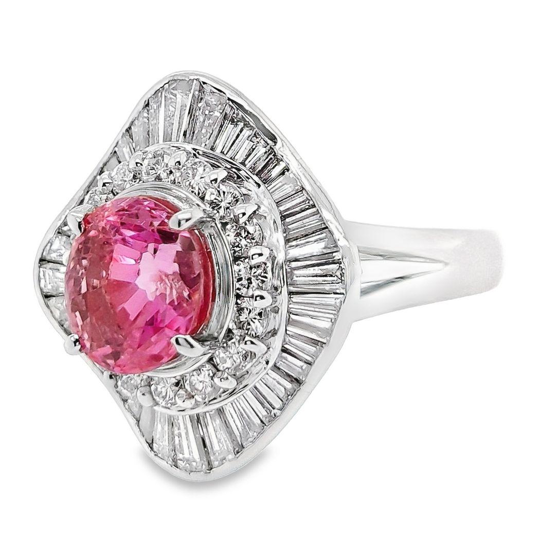 Oval Cut GIA & IGI Certified 2.65ct Pink Sapphire 1.23ct Natural Diamonds Platinum Ring For Sale