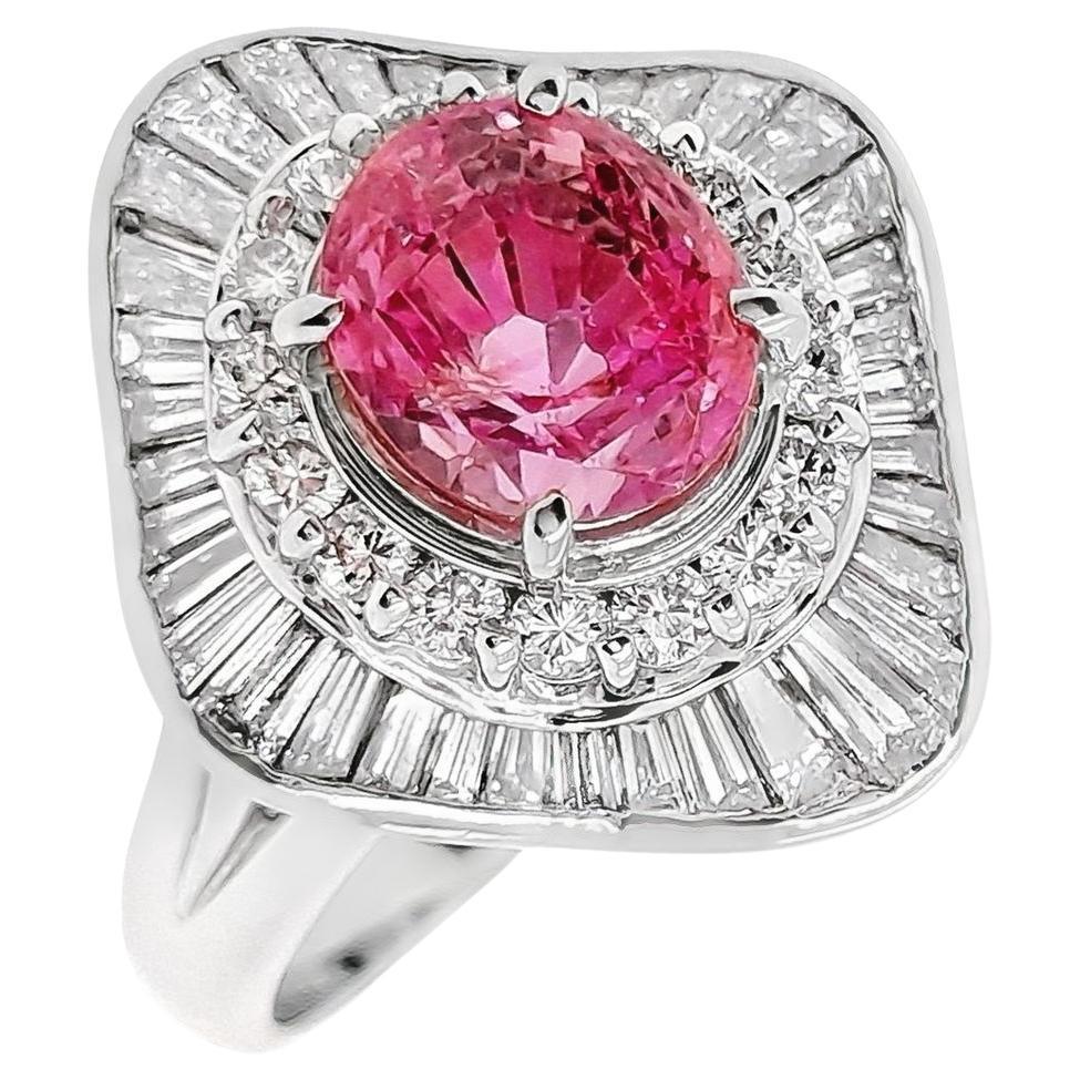 GIA & IGI Certified 2.65ct Pink Sapphire 1.23ct Natural Diamonds Platinum Ring For Sale