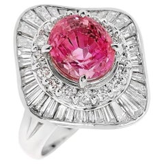 GIA & IGI Certified 2.65ct Pink Sapphire 1.23ct Natural Diamonds Platinum Ring