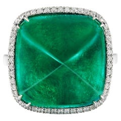 GIA IGI Certified 30 Carat Sugarloaf Emerald Diamond Platinum Ring