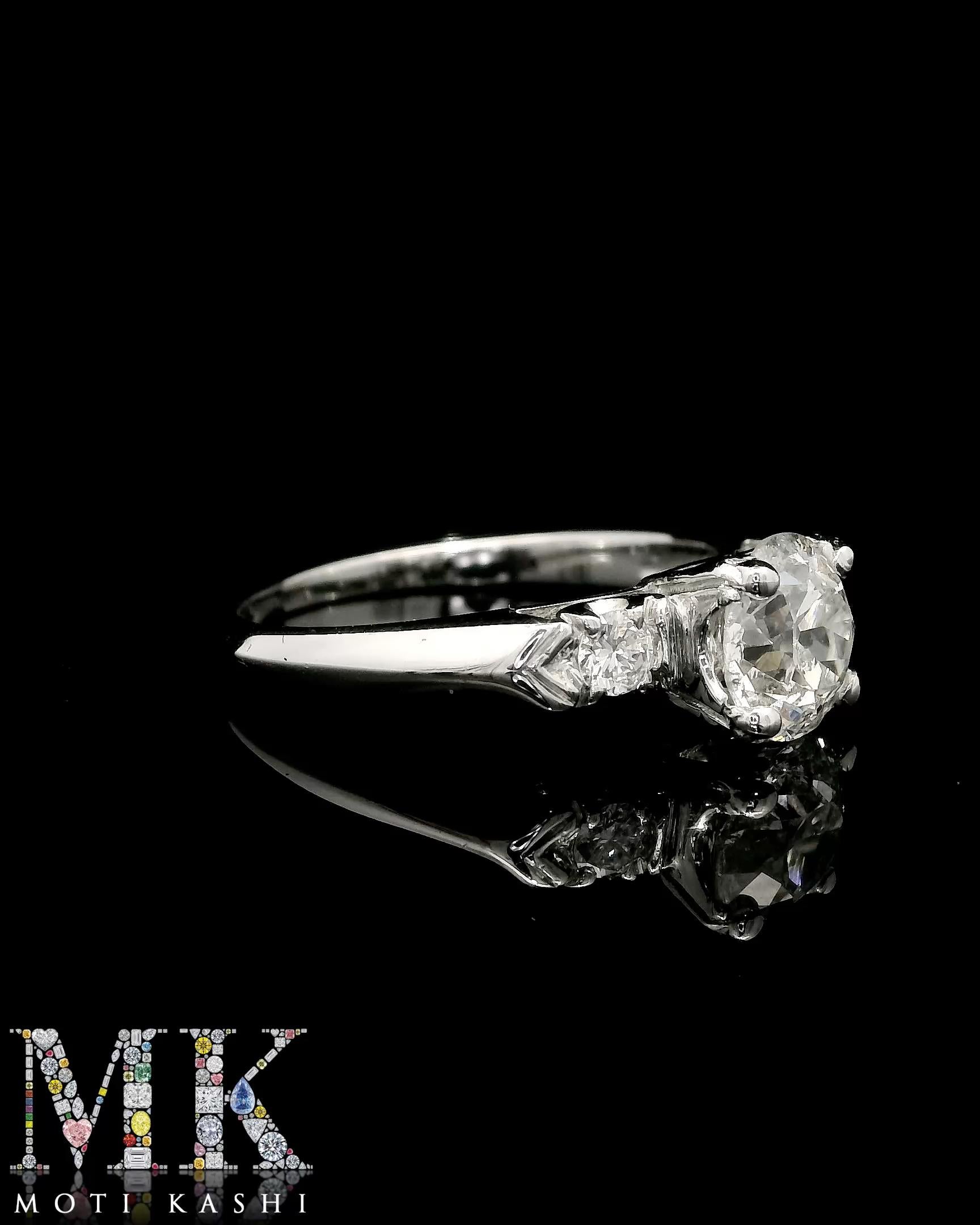 GIA & IGI Certified Old European Diamond Engagement Ring For Sale 5