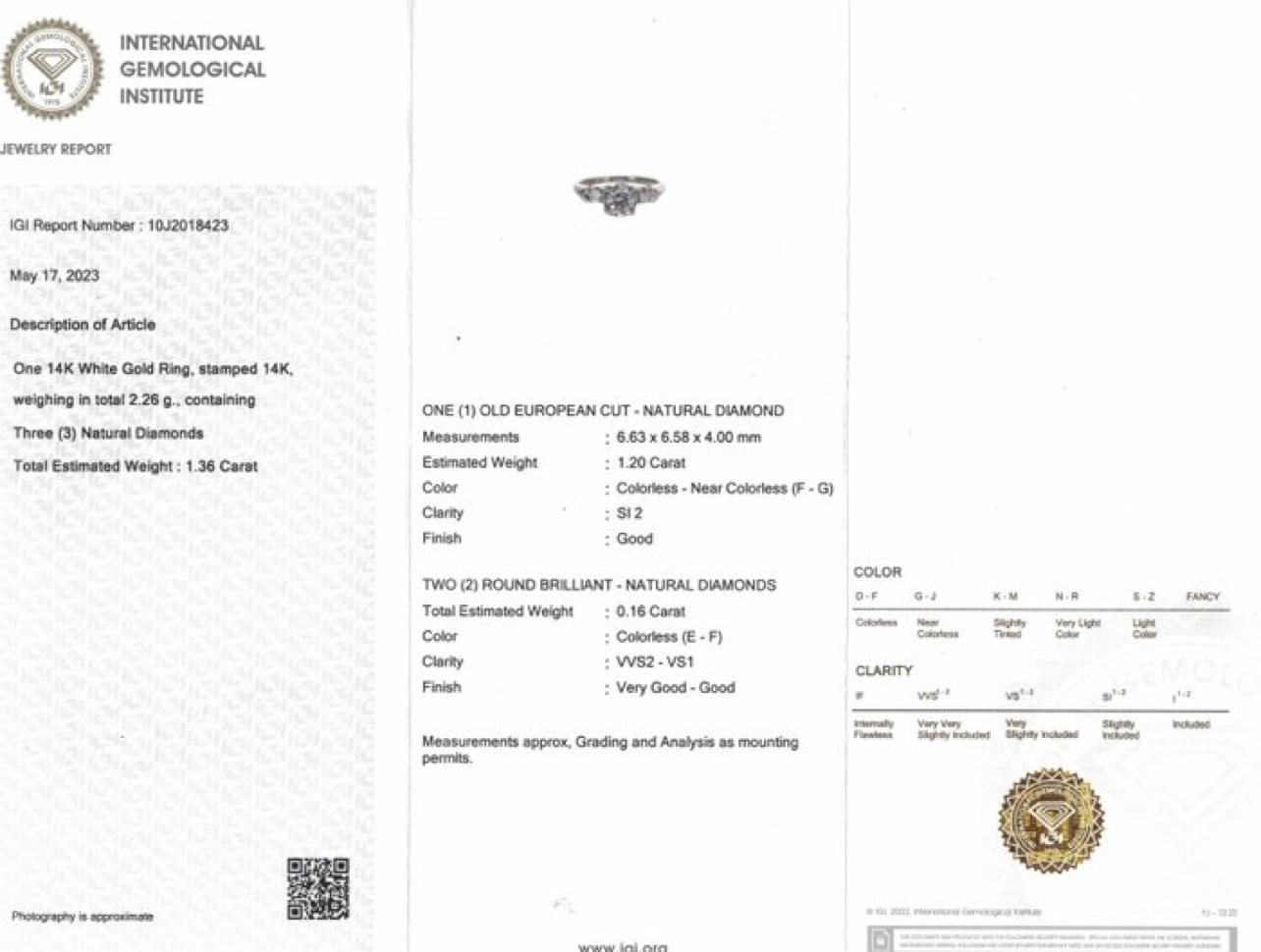 GIA & IGI Certified Old European Diamond Engagement Ring For Sale 6