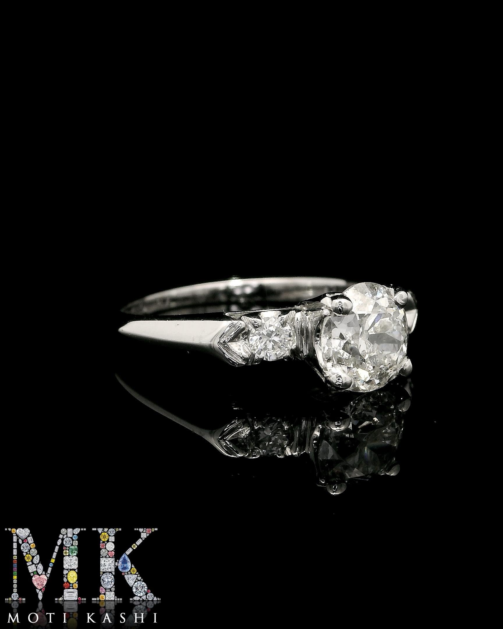 Art Deco GIA & IGI Certified Old European Diamond Engagement Ring For Sale
