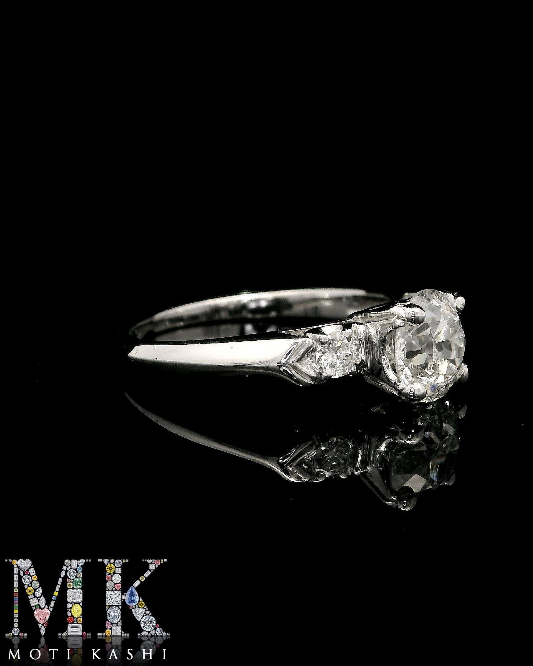 GIA & IGI Certified Old European Diamond Engagement Ring In Excellent Condition For Sale In Ramat Gan, IL