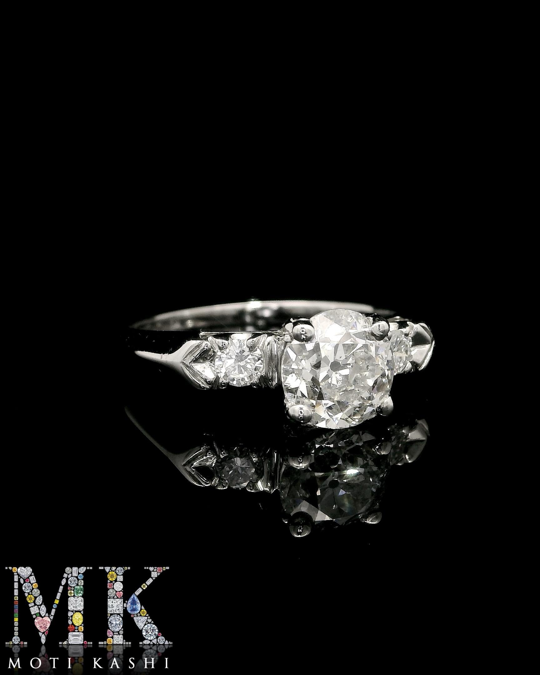 GIA & IGI Certified Old European Diamond Engagement Ring For Sale 3