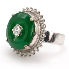 GIA Anello a ciambella di giada e diamanti Imperial Fei Cui in oro bianco 18 carati