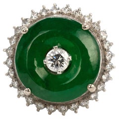 GIA Anello a ciambella di giada e diamanti Imperial Fei Cui in oro bianco 18 carati