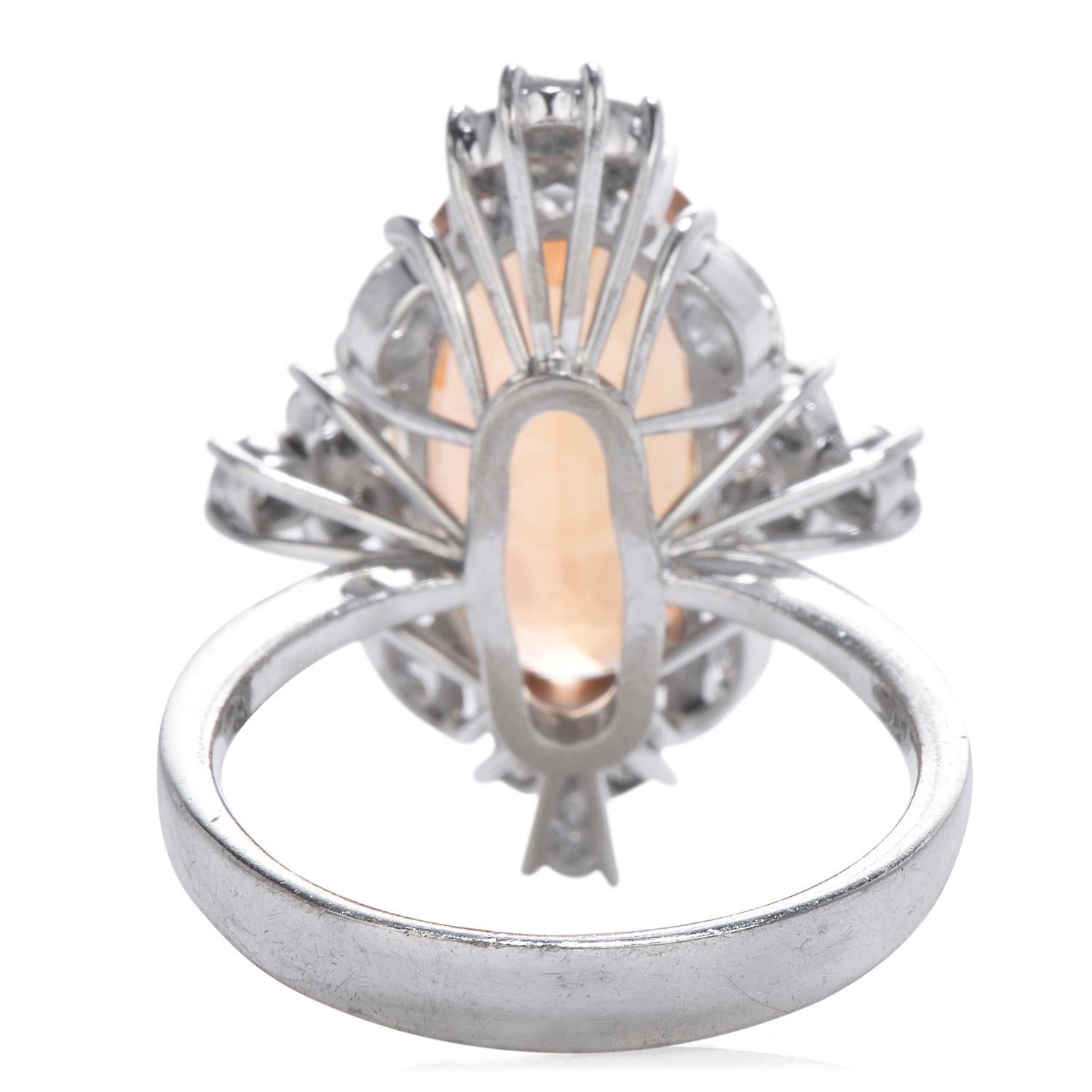 Art Deco GIA Imperial Oval Topaz Diamond 18K Gold Cocktail Ring